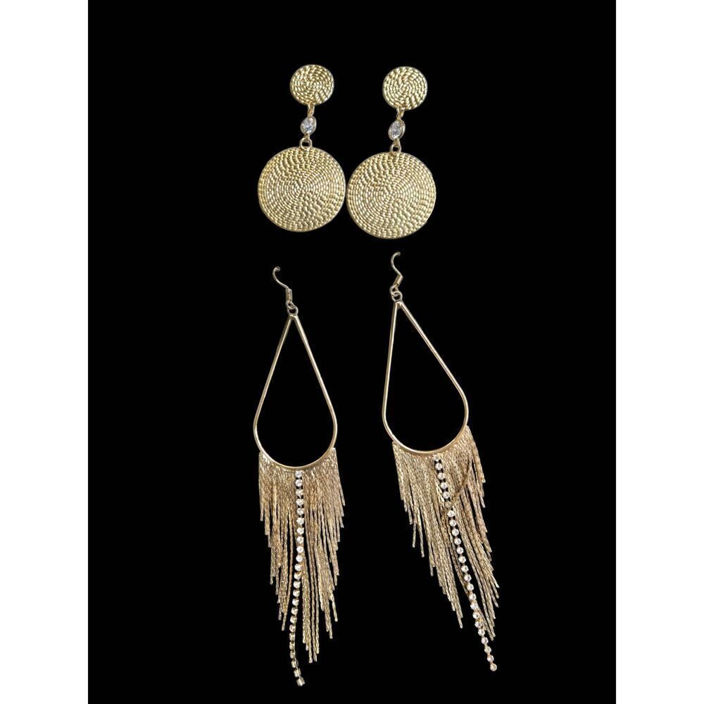 Vintage Set Of 2 Gold Tone Dangle/Drop Earrings
